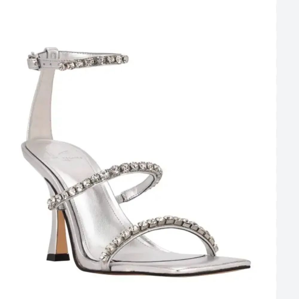 Marc Fisher Dezzi Rhinestone Ankle Strap Sandal In Silver